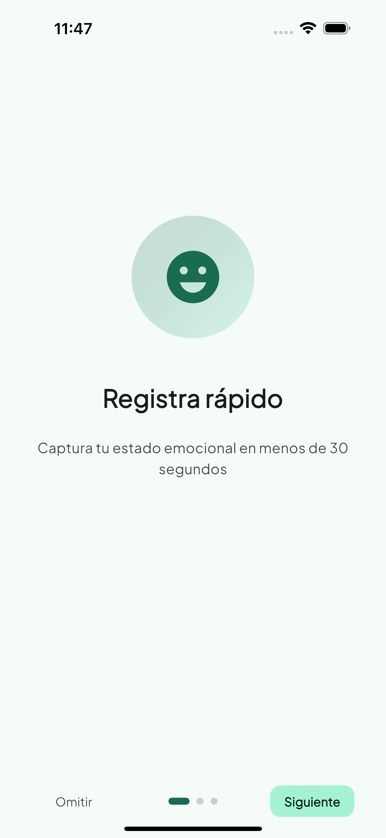 Onboarding de registro rapido.